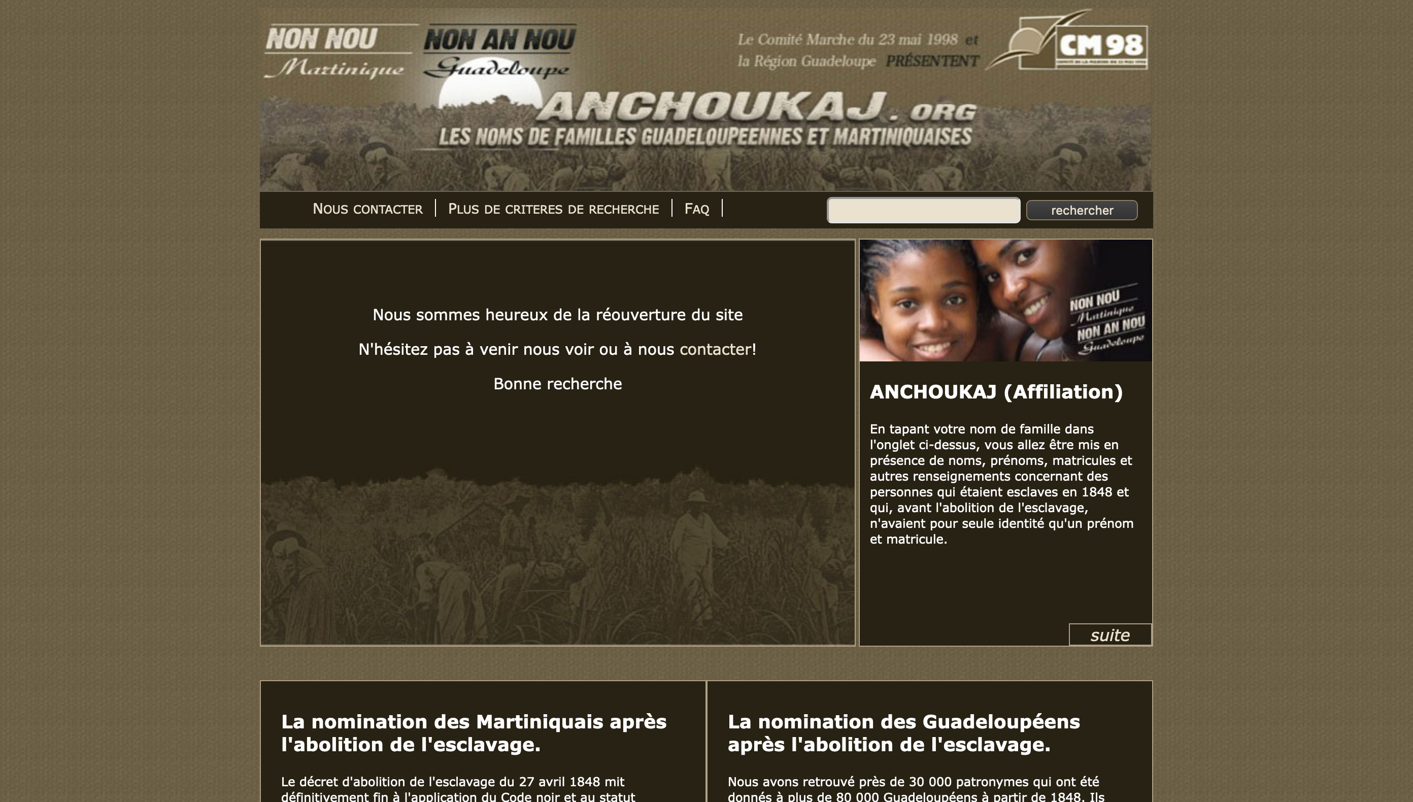 Anchoukaj.org. Les noms de familles Guadeloupéennes et Martiniquaises