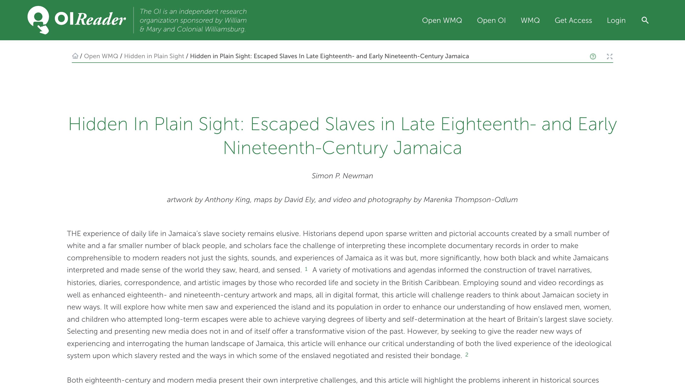 Hidden in Plain Sight: Escaped Slaves in late eighteenth and early nineteenth century Jamaica
